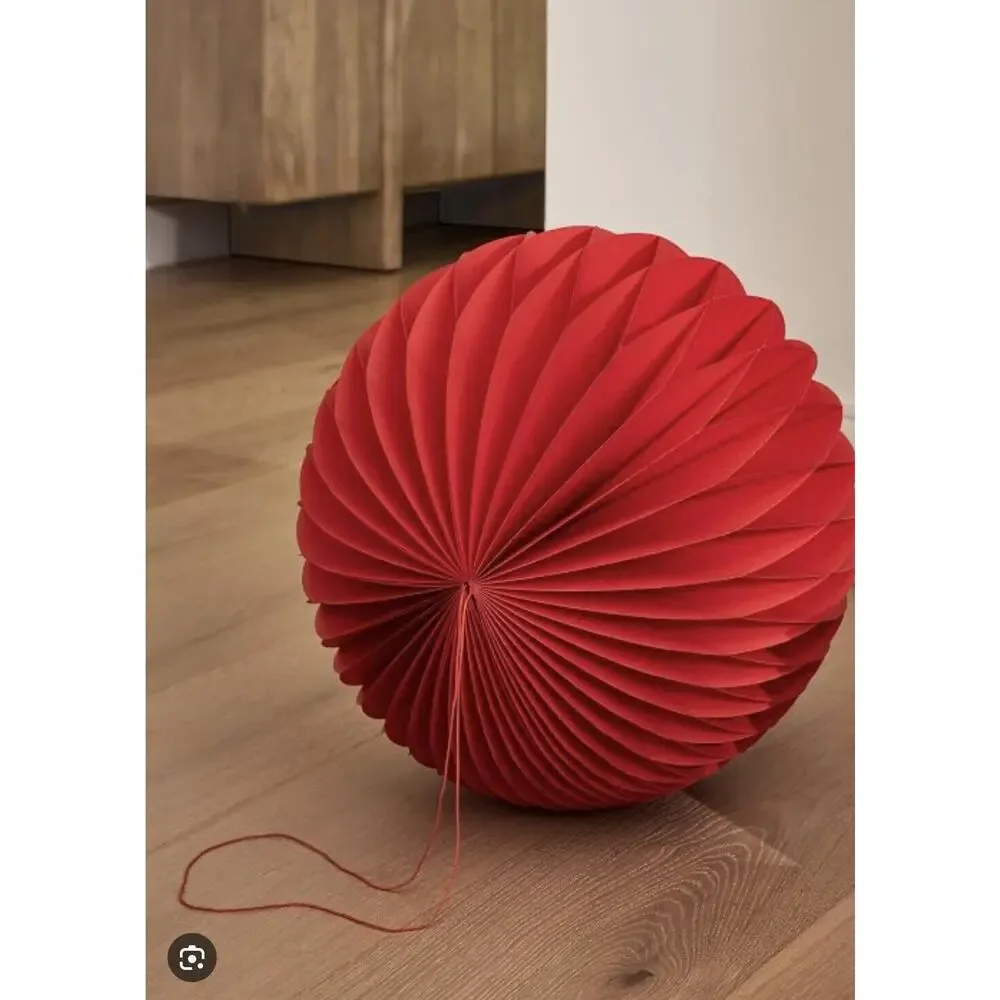 West Elm Paper Origami Hanging Lantern Decoration 18” Red Round Honeycomb